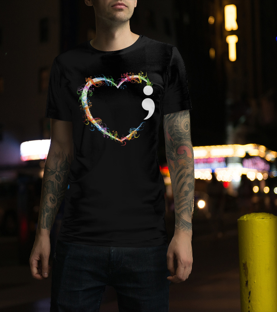 Heart Semicolon Rainbow Suicide Prevention Awareness T-Shirt