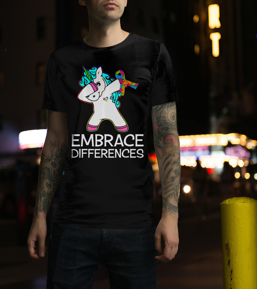 Embrace Differences Unicorn Autism Awareness Puzzle T-Shirt