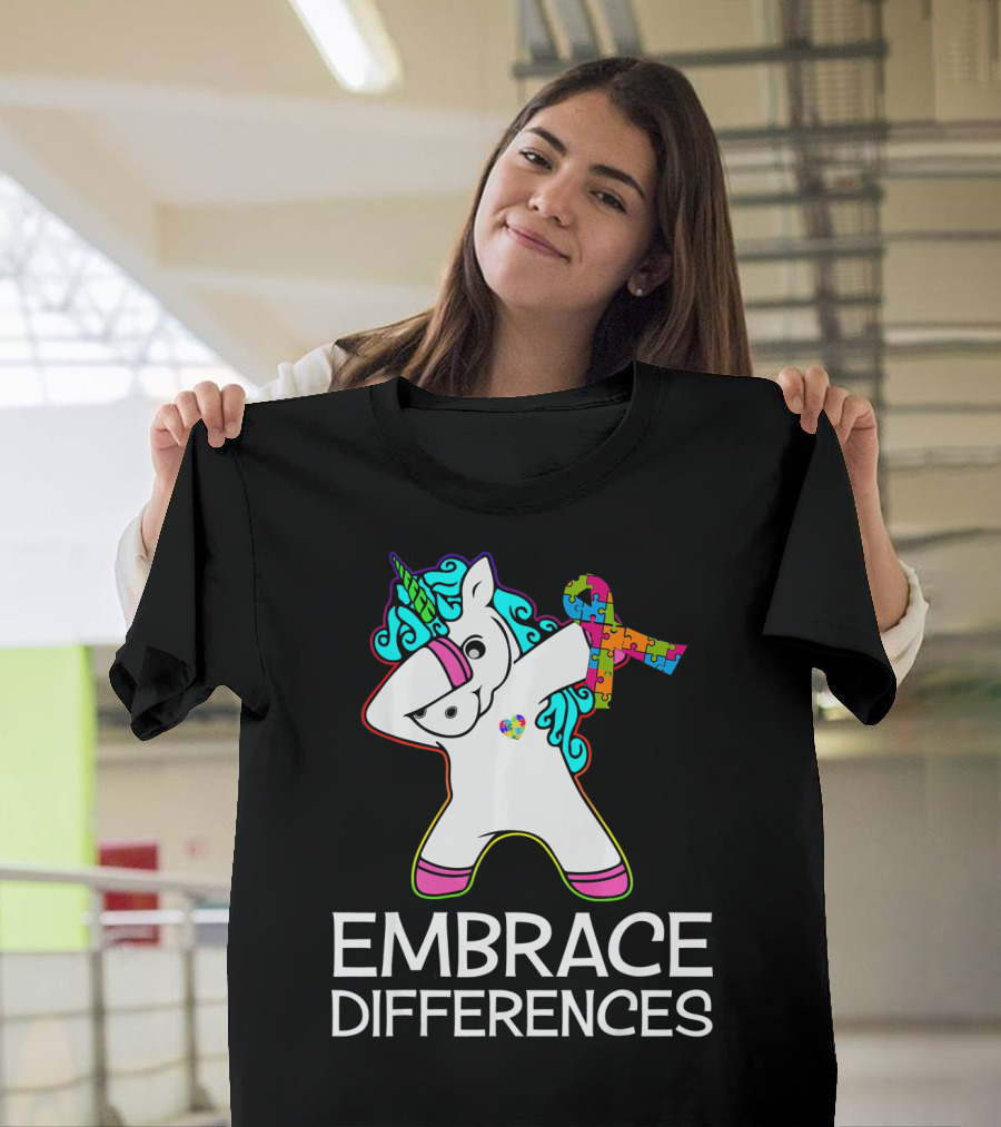 Embrace Differences Unicorn Autism Awareness Puzzle T-Shirt