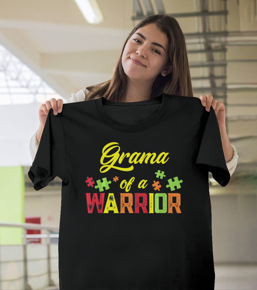 Grama Of A Warrior Puzzle Pieces Autism Awareness T-Shirt