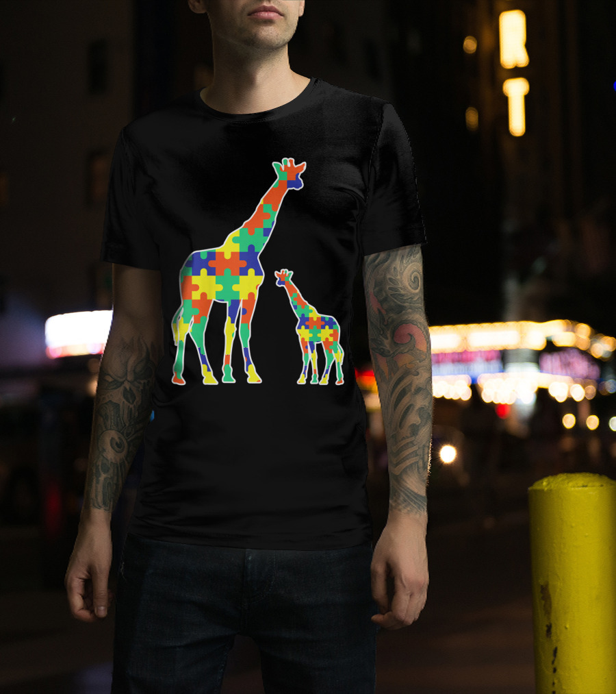 Kids Cute Autism Awareness Giraffes Puzzle T-Shirt