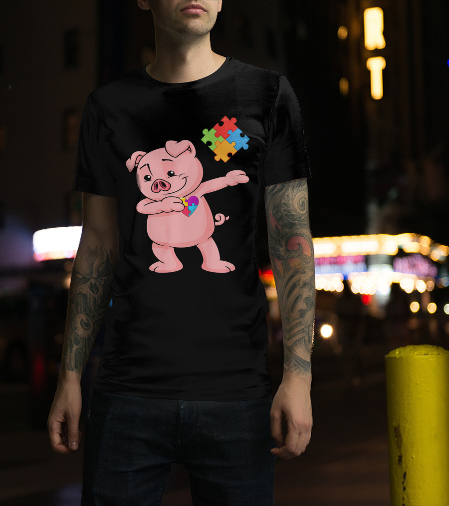 Piggy Puzzle Piece Autism Awareness Heart T-Shirt