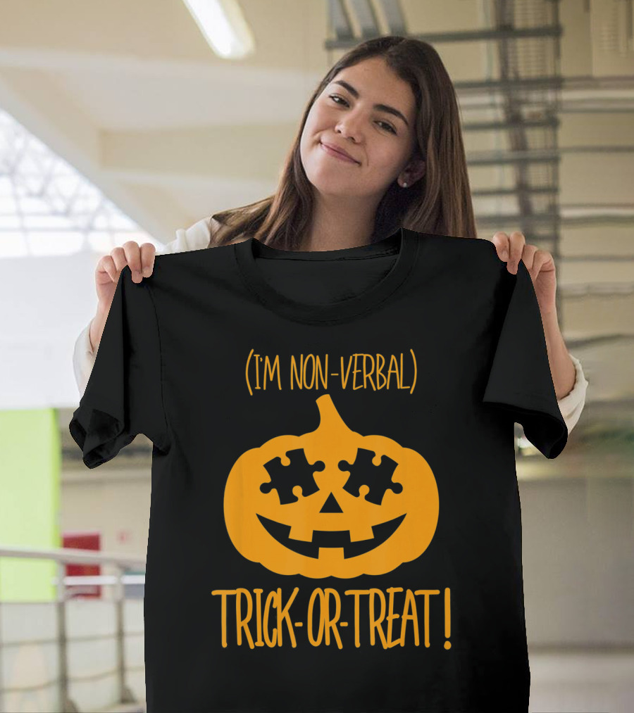 Trick-or-Treat I'm Non-Verbal Pumpkin Halloween Puzzle T-Shirt