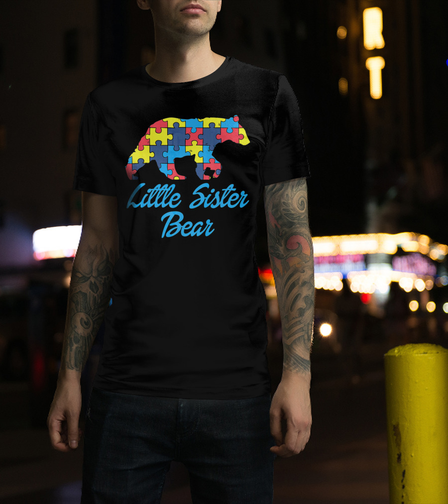 Autism Awareness Little Sister Bear Puzzle T-Shirt