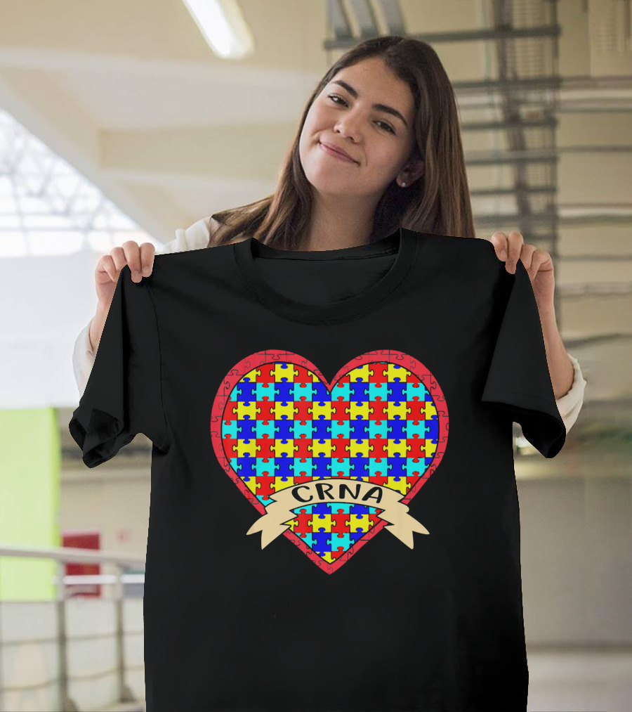 CRNA Autism Awareness Heart Puzzle Valentines T-Shirt