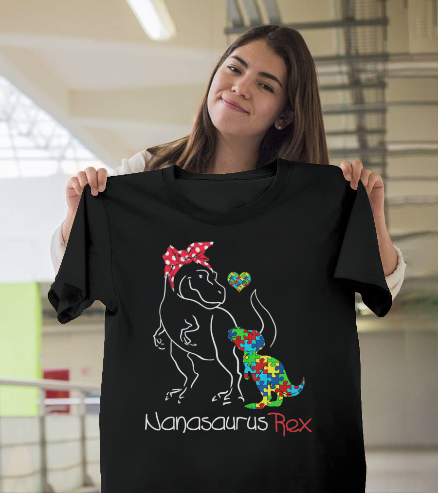 Nanasaurus Rex Dinosaur Autism Puzzle Heart T-Shirt