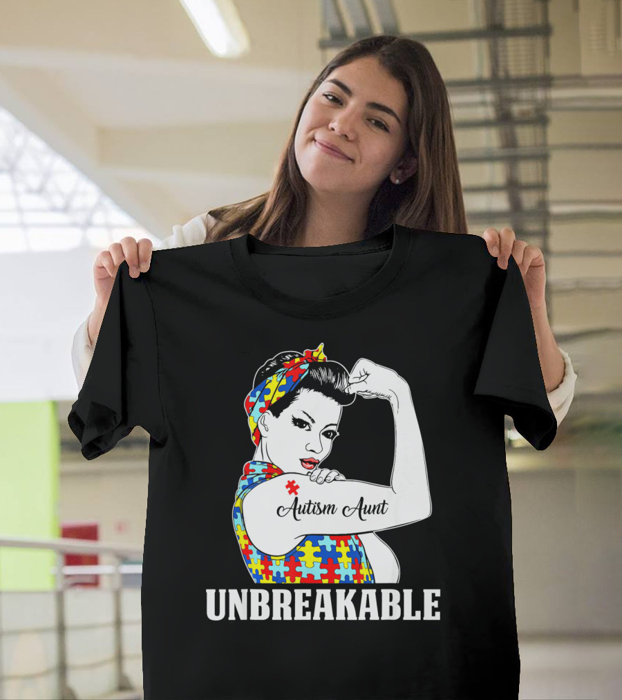 Unbreakable Autism Aunt Awareness Aun T-Shirt