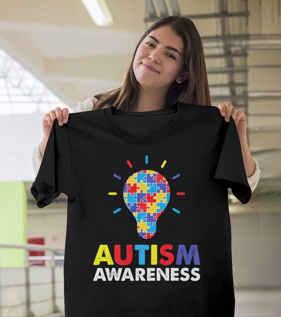 Autism Awareness Puzzle Light Bulb T-Shirt