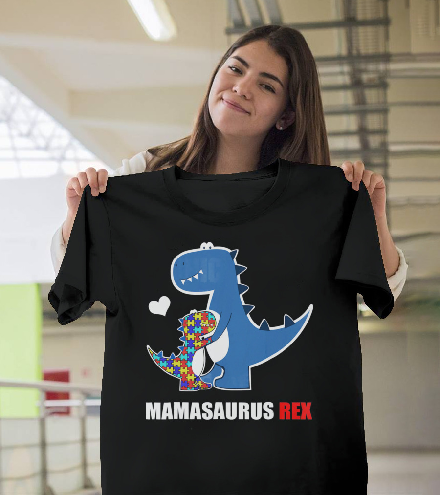 Mamasaurus Rex Autism Awareness Puzzle Heart T-Shirt