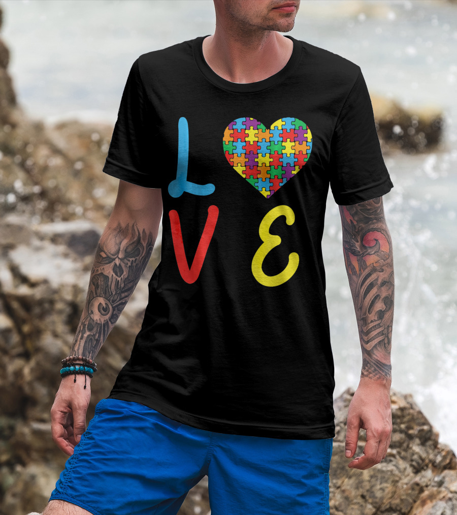 Love Autism Awareness Day Autism Puzzle Heart T-Shirt