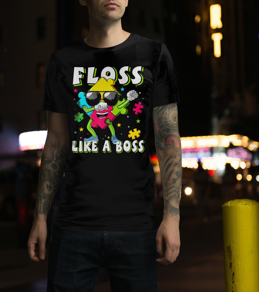Floss Like A Boss Autism Awareness Puzzle Dance T-Shirt