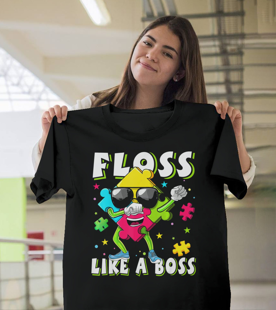 Floss Like A Boss Autism Awareness Puzzle Dance T-Shirt