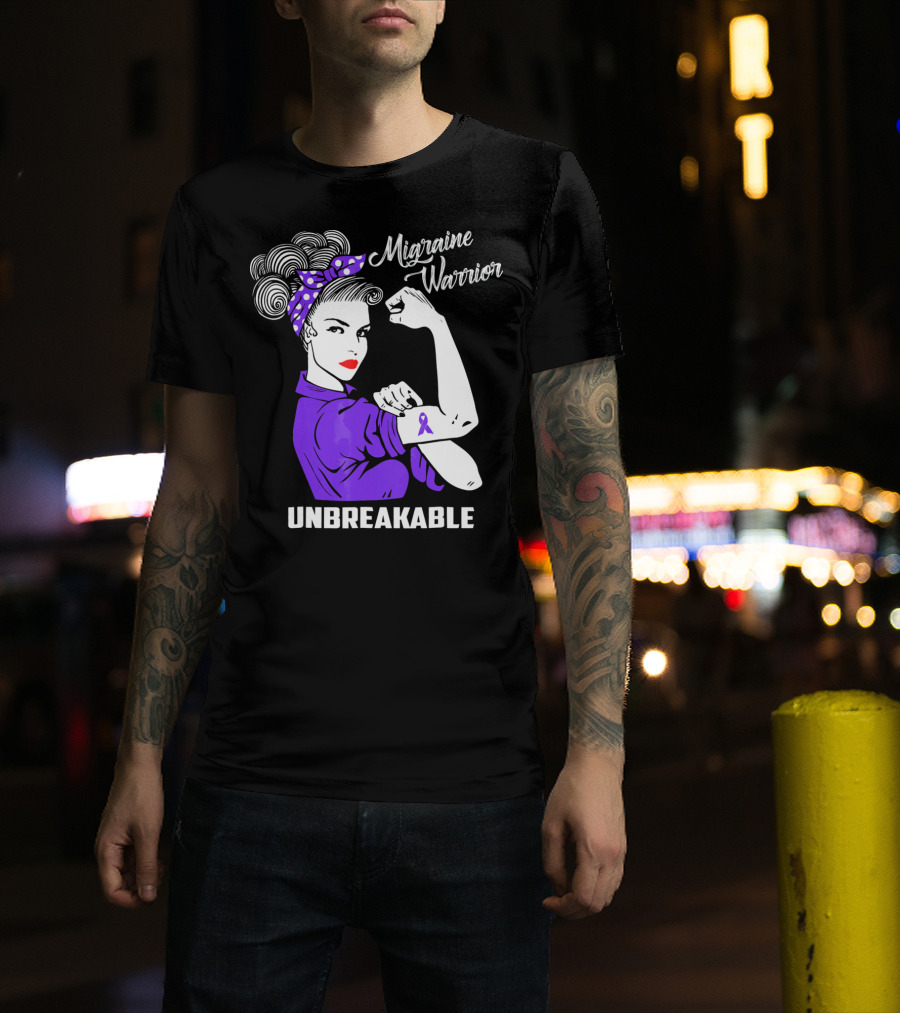 Migraine Warrior Unbreakable Awareness Strength Retro Rosie The Riveter T-Shirt