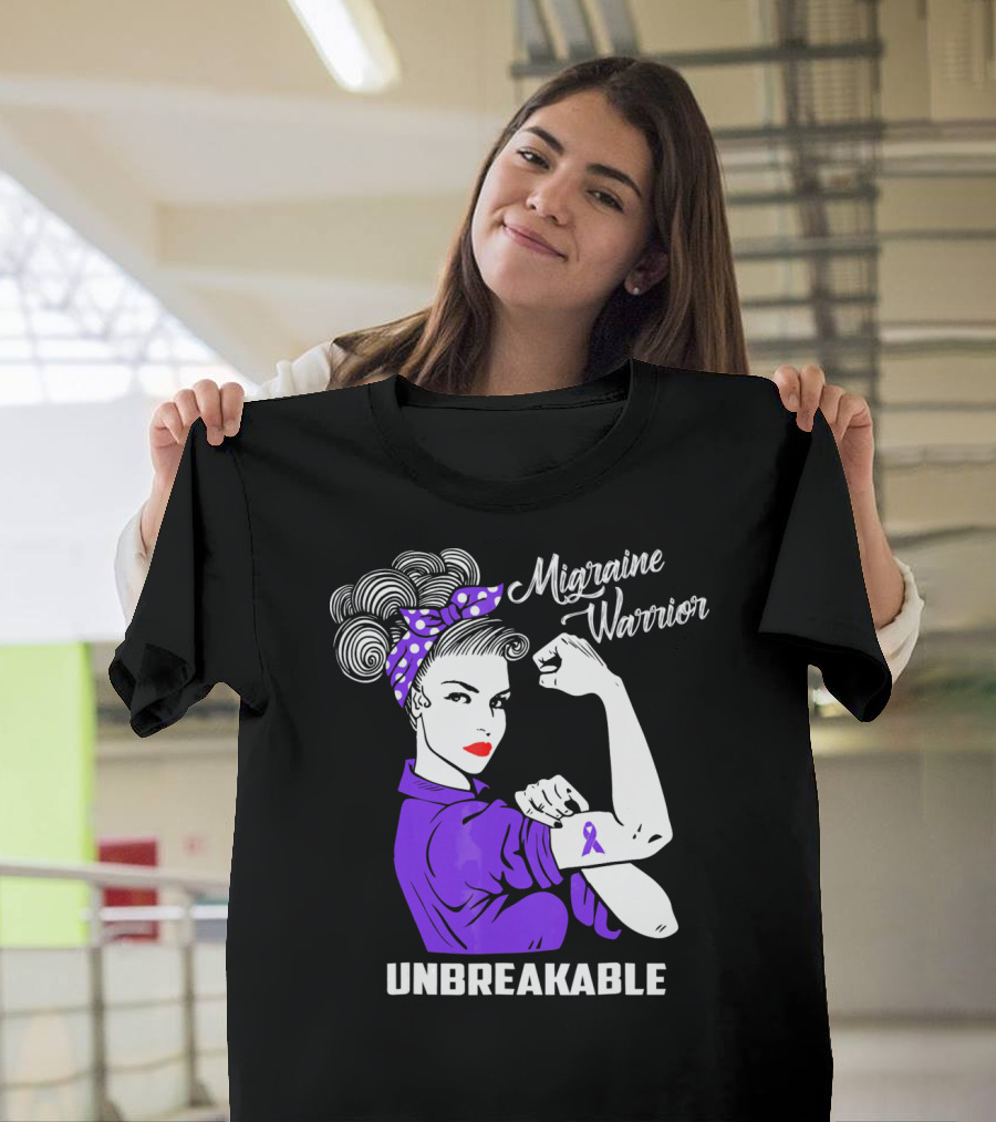 Migraine Warrior Unbreakable Awareness Strength Retro Rosie The Riveter T-Shirt