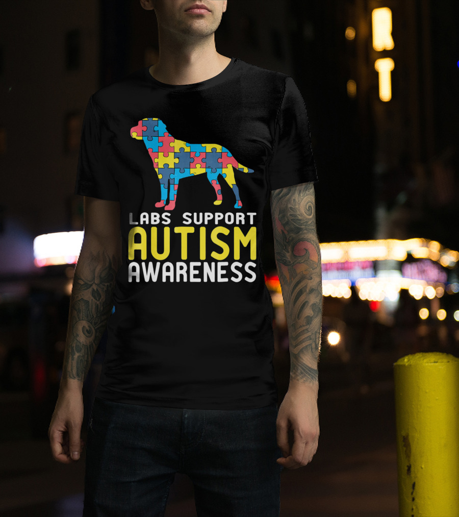 Labs Support Autism Awareness Puzzle Labrador T-Shirt