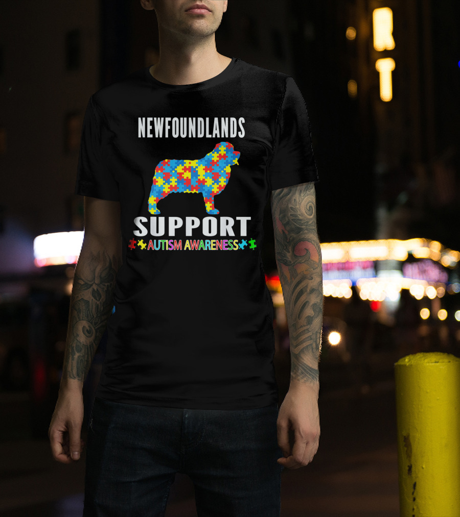 Newfoundlands Support Autism Awareness Puzzle Dog T-Shirt