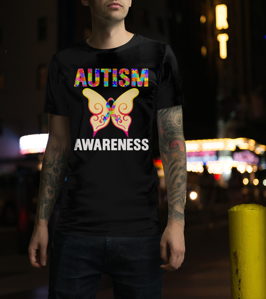 AUTISM AWARENESS Puzzle Piece Butterfly T-Shirt