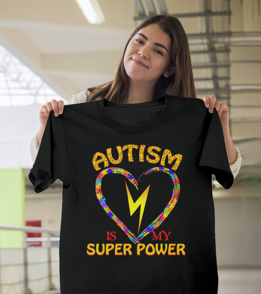 Autism Is My Super Power Heart Puzzle Lightning T-Shirt