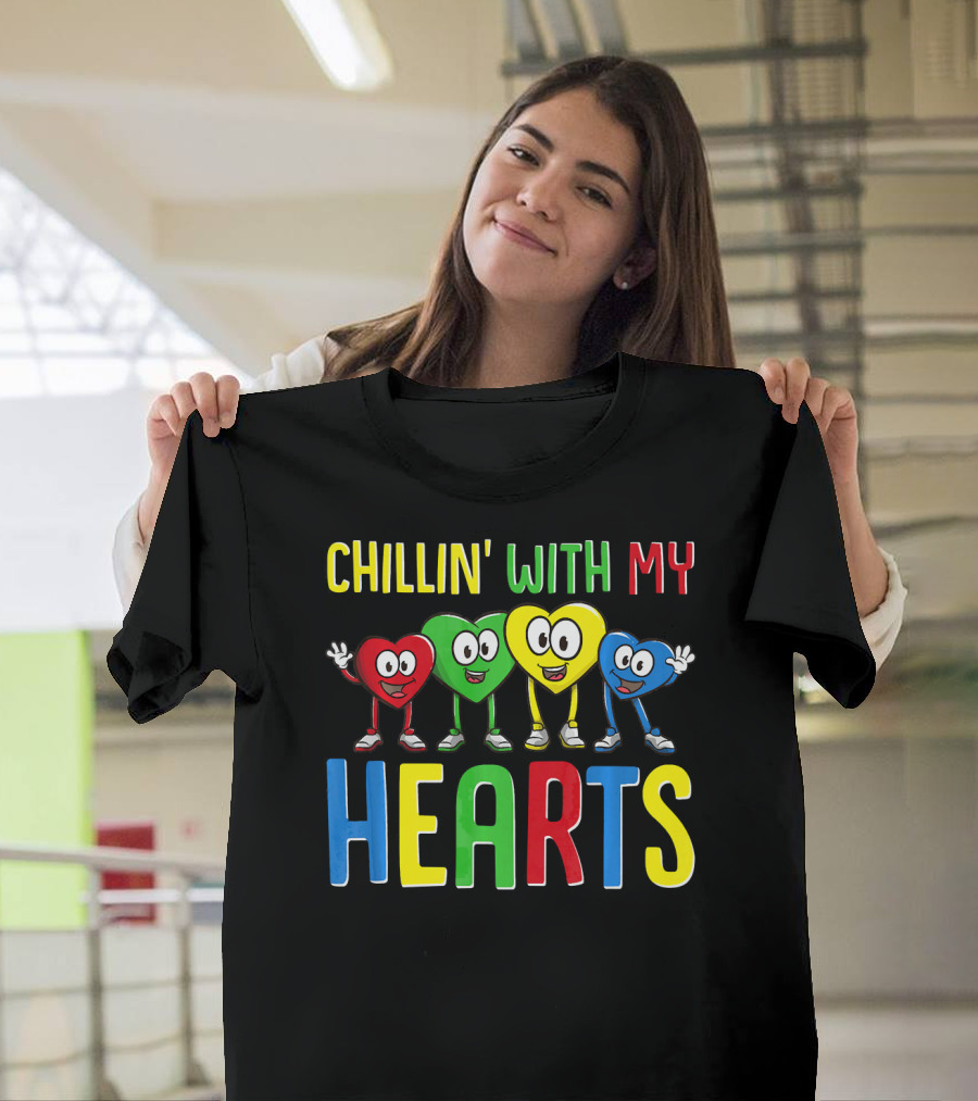 Chillin With My Hearts Colorful Cartoon Characters T-Shirt