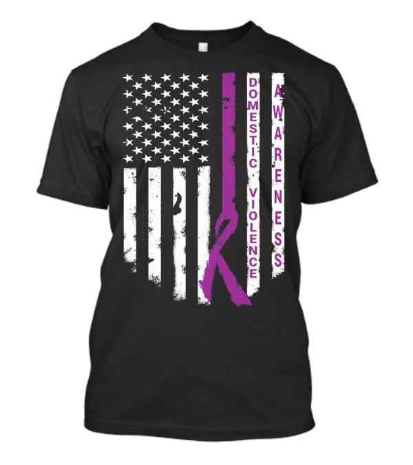 Domestic Violence Awareness Purple Ribbon American Flag T-Shirt