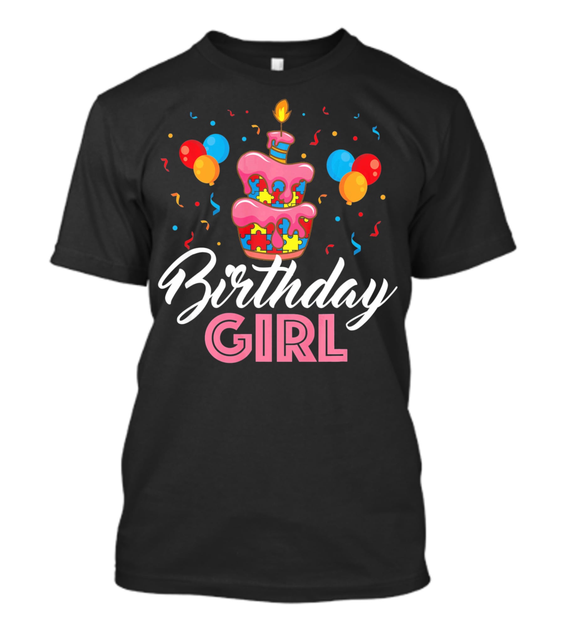 Birthday Girl Autism Puzzle Cake T-Shirt