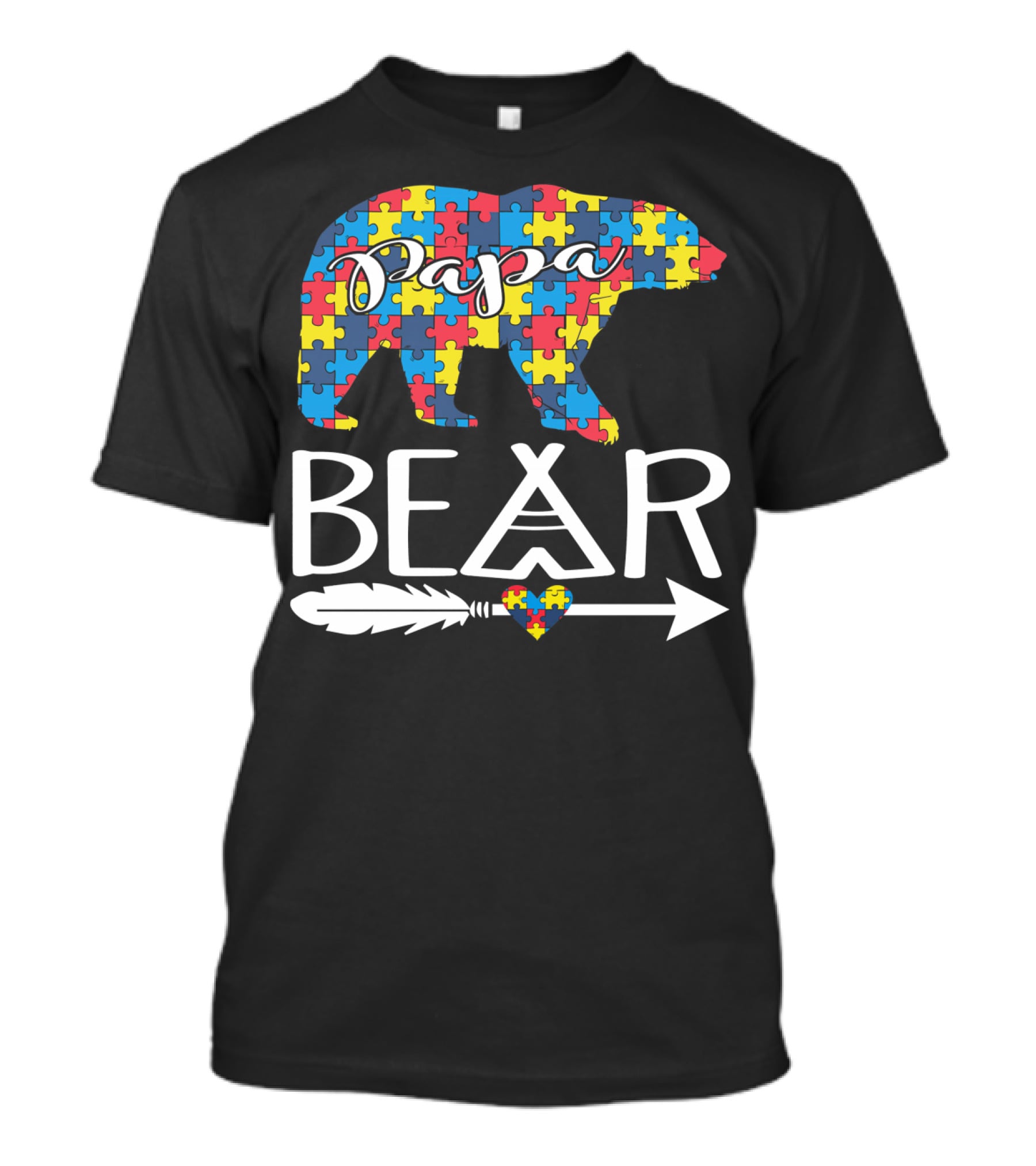 Papa Bear Puzzle Heart Autism Awareness T-Shirt