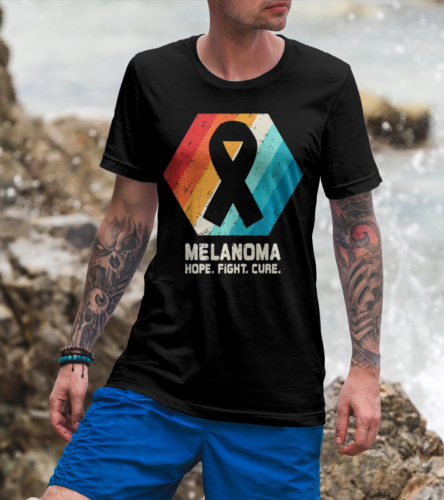 Melanoma Hope Fight Cure Awareness Ribbon Retro Stripe T-Shirt