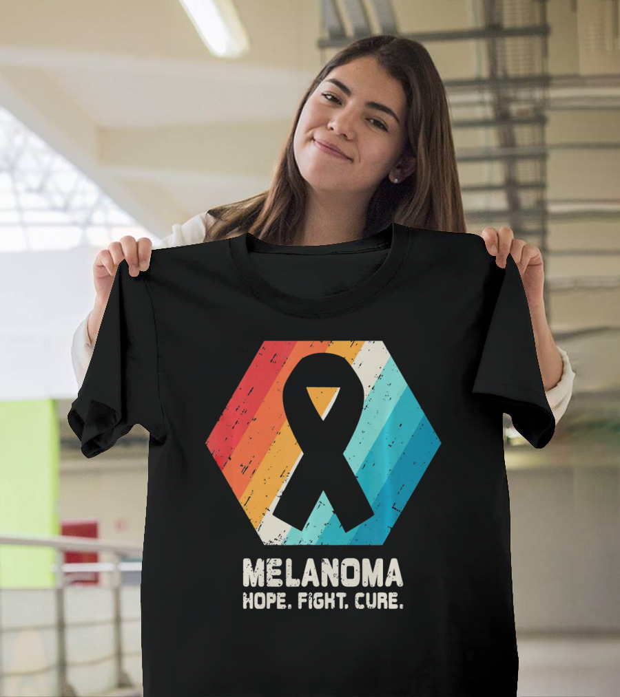 Melanoma Hope Fight Cure Awareness Ribbon Retro Stripe T-Shirt
