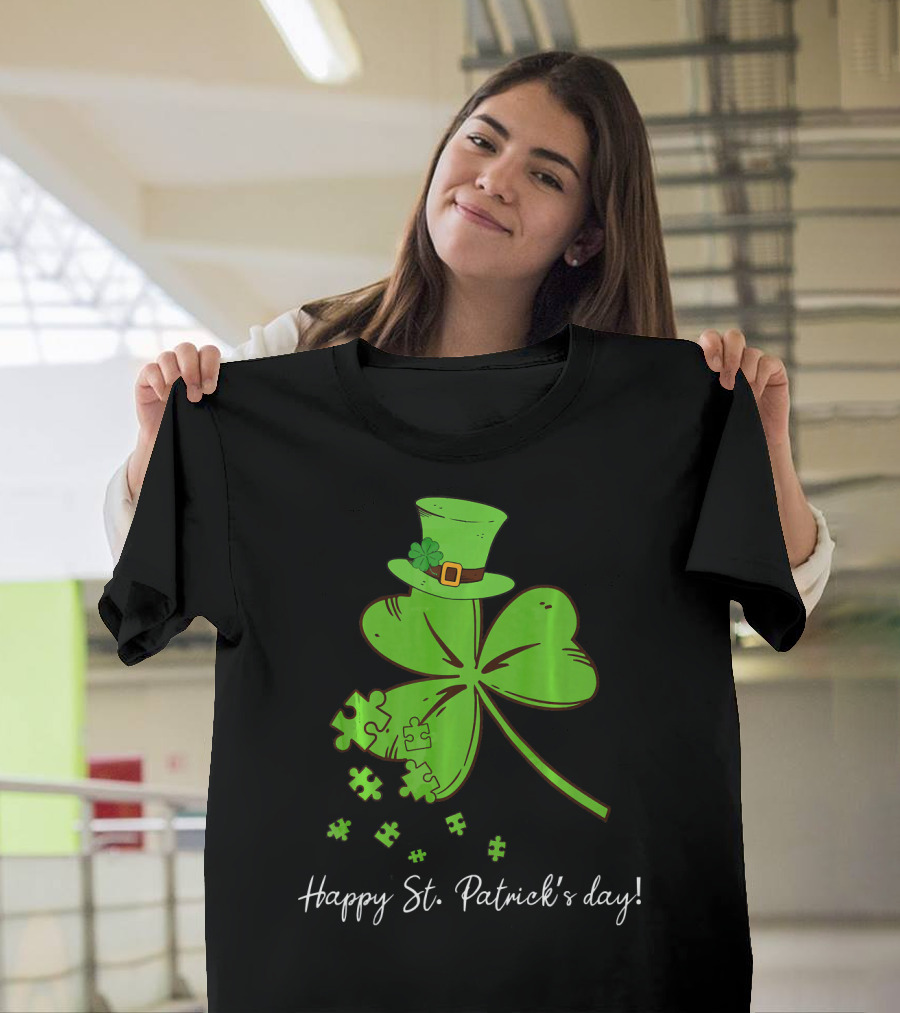 Happy St. Patrick's Day Puzzle Shamrock with Leprechaun Hat T-Shirt
