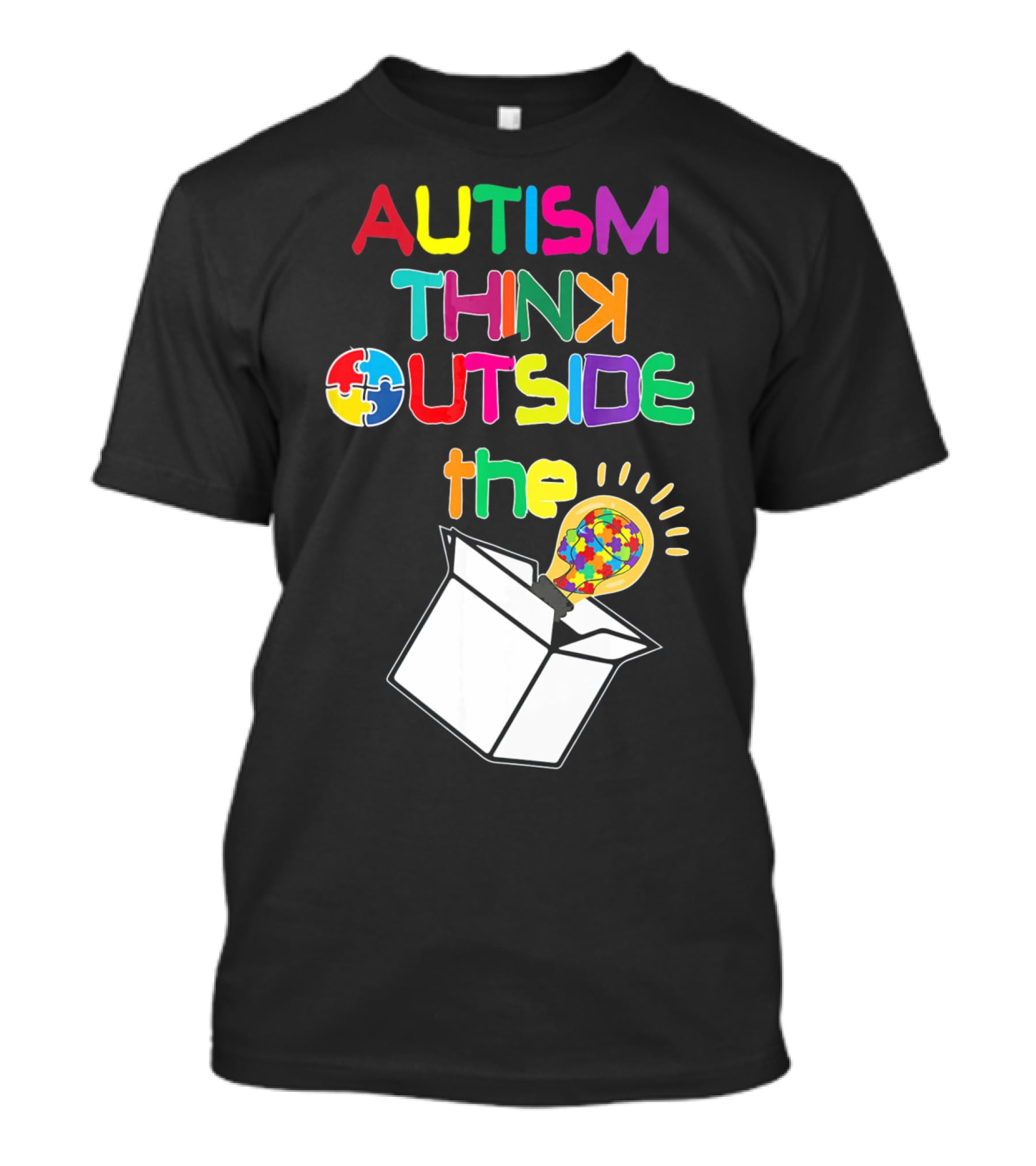 Autism Think Outside The Box Puzzle Piece Lightbulb Awareness T-Shirt