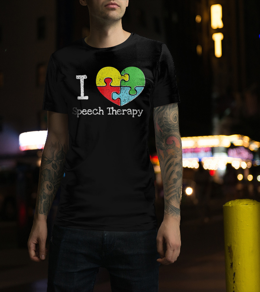 I Heart Speech Therapy Puzzle Autism Awareness T-Shirt