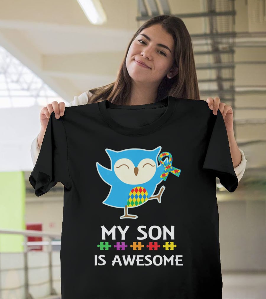 My Son Is Awesome Autism Awareness Owl With Puzzle T-Shirt