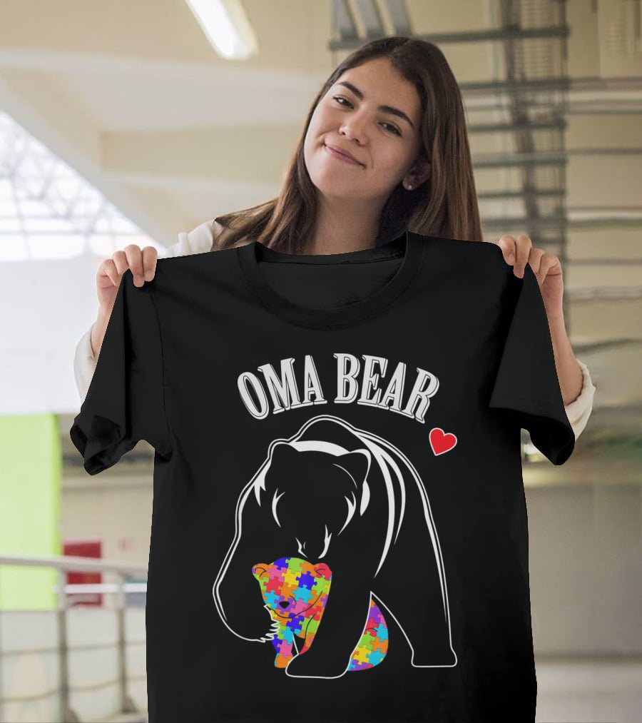 Oma Bear Autism Awareness Love Puzzle Heart T-Shirt