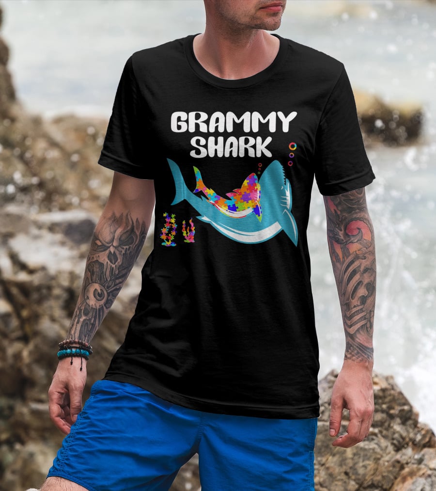GRAMMY SHARK Autism Awareness Puzzle Shark T-Shirt