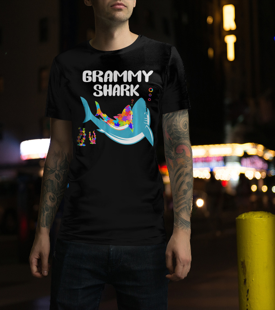 GRAMMY SHARK Autism Awareness Puzzle Shark T-Shirt