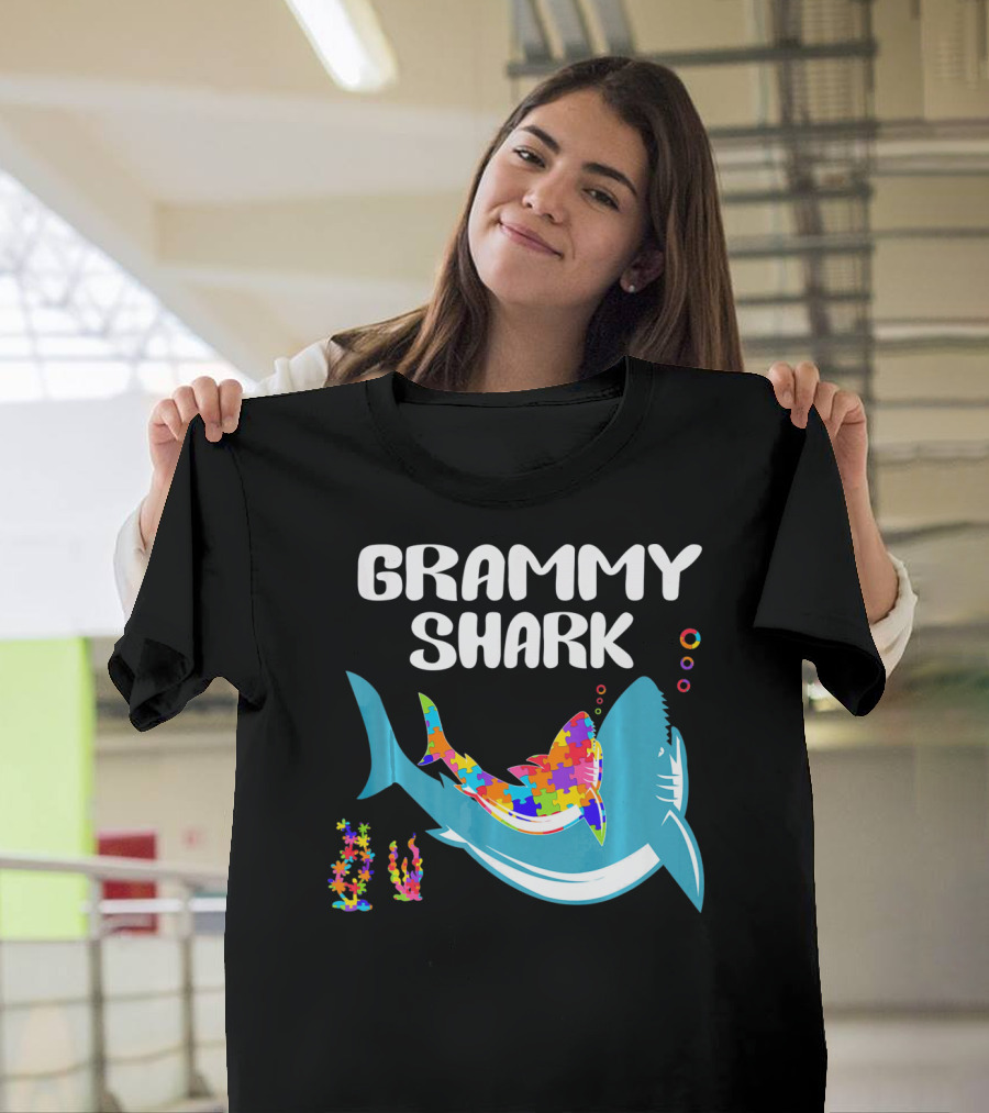 GRAMMY SHARK Autism Awareness Puzzle Shark T-Shirt