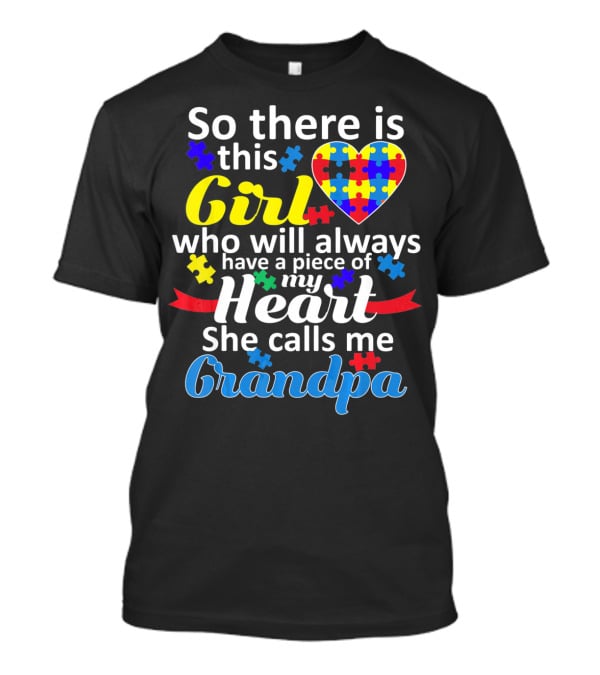 Autism Awareness Puzzle Heart Girl Grandpa T-Shirt