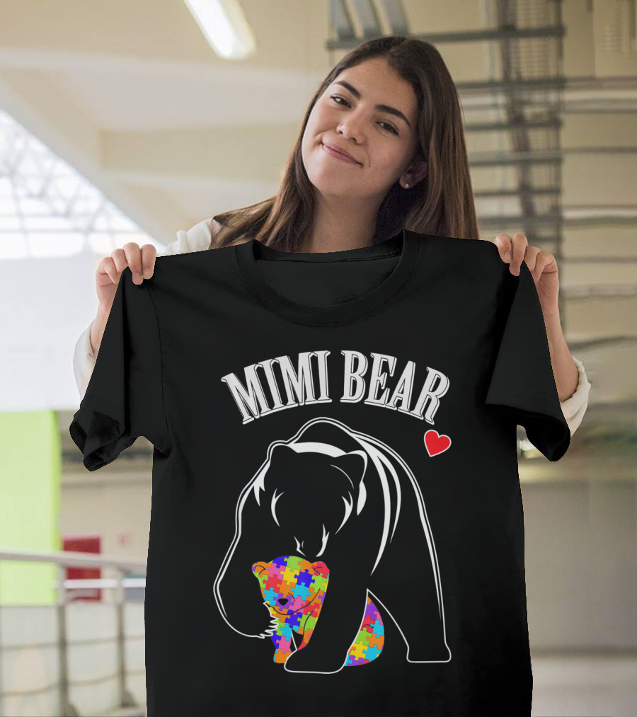 Mimi Bear Autism Awareness Love Puzzle Heart T-Shirt