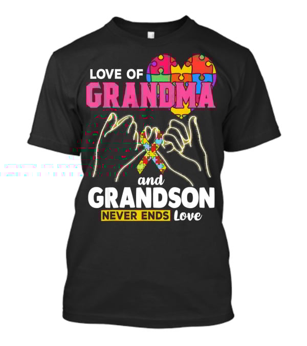 Love Of Grandma And Grandson Never Ends Love Puzzle Heart Hands T-Shirt