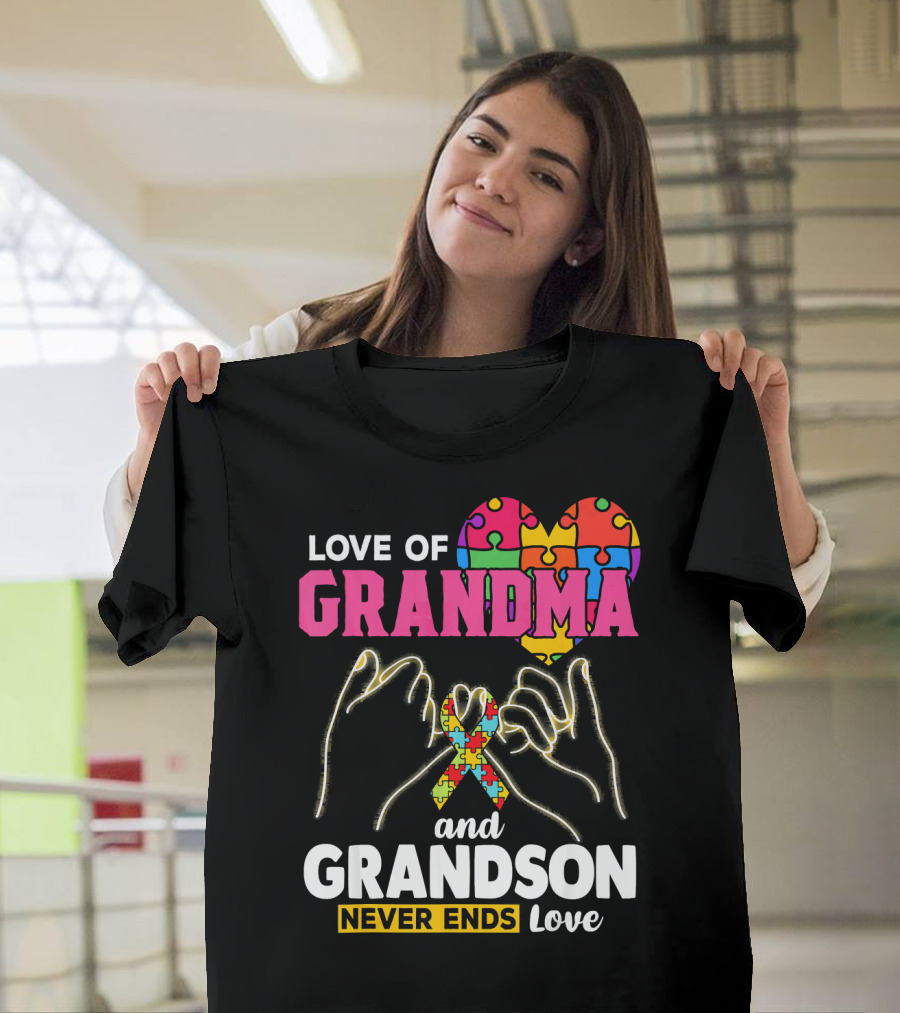 Love Of Grandma And Grandson Never Ends Love Puzzle Heart Hands T-Shirt