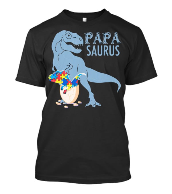 Papasaurus Autism Awareness Dinosaur Puzzle Pieces T-Shirt
