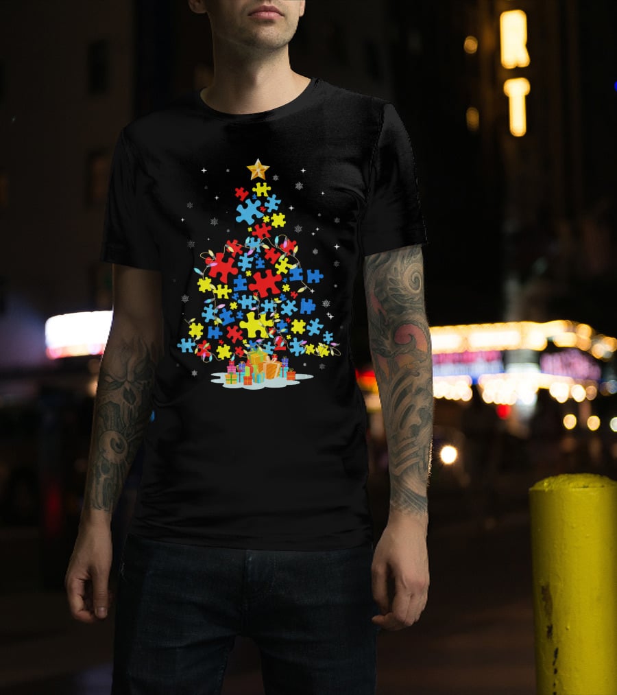 Puzzle Piece Autism Awareness Christmas Tree T-Shirt