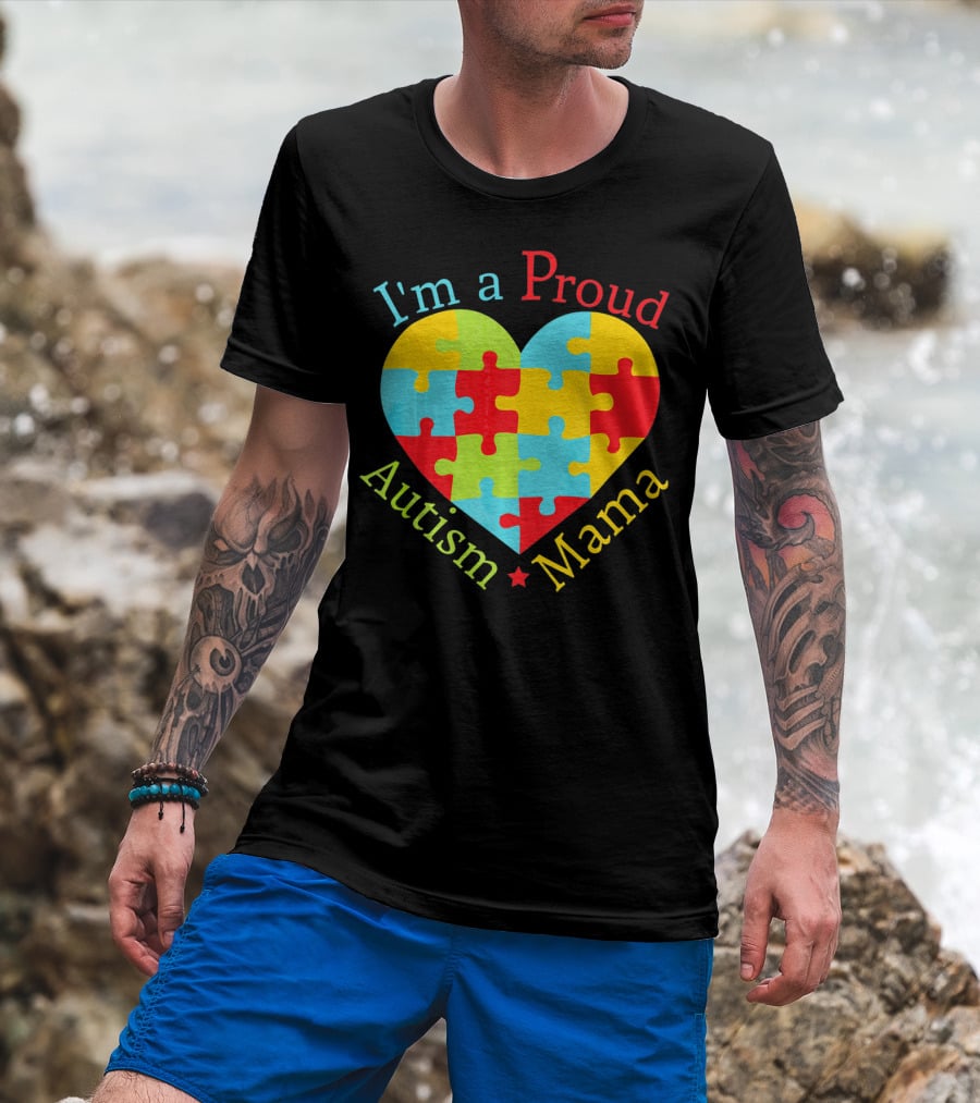 I'm A Proud Autism Mama Puzzle Heart T-Shirt
