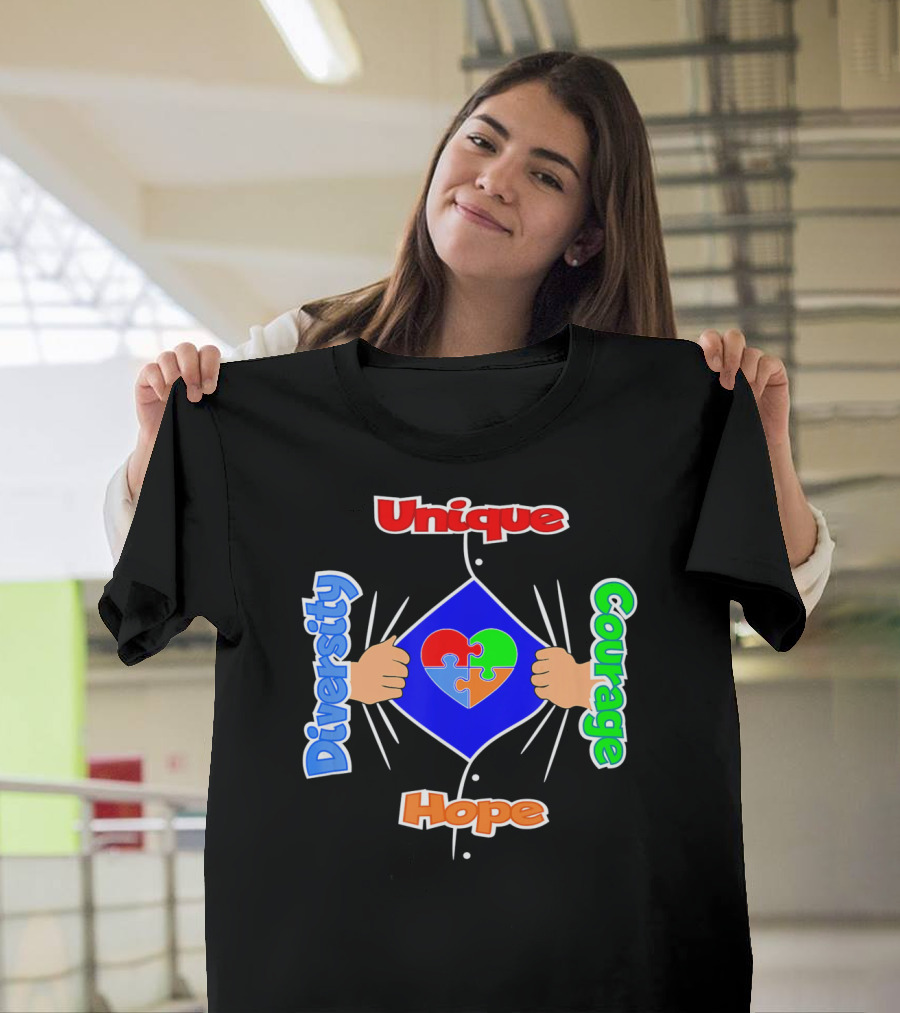 Diversity Unique Courage and Hope Puzzle Heart Superman T-Shirt