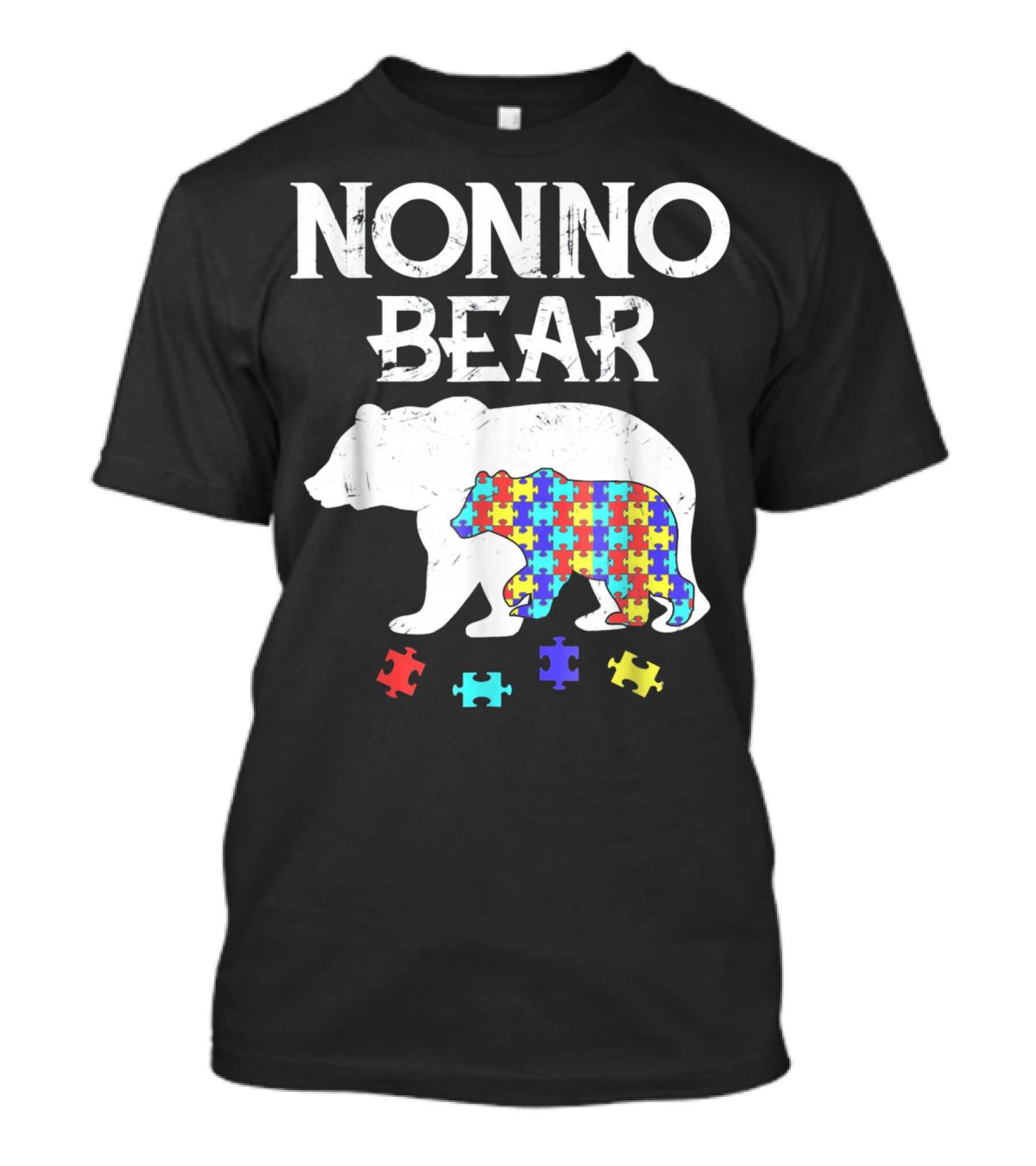 Nonno Bear Puzzle Piece Autism Awareness Mens T-Shirt