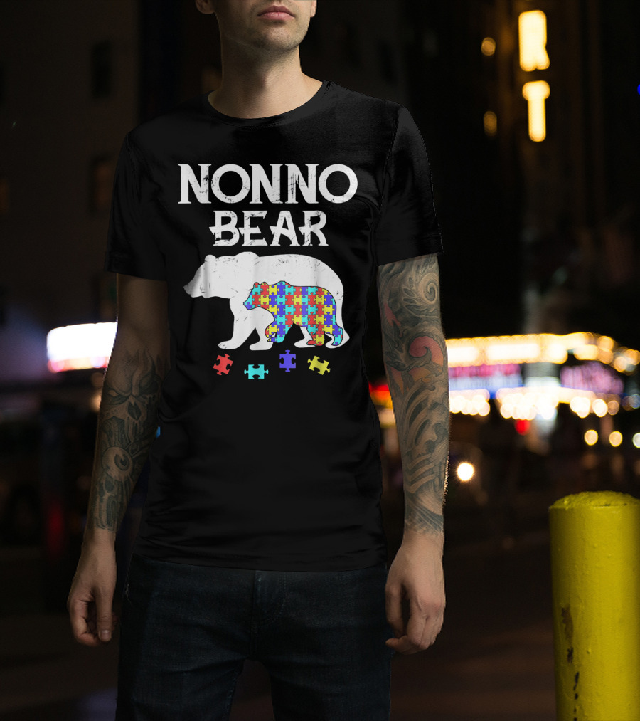 Nonno Bear Puzzle Piece Autism Awareness Mens T-Shirt