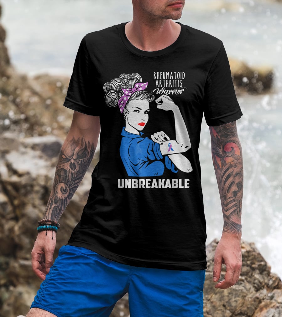 Rheumatoid Arthritis Warrior Unbreakable Rosie Riveter T-Shirt
