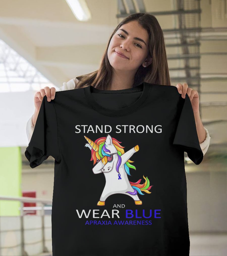 Stand Strong Wear Blue Apraxia Awareness Unicorn Dabbing T-Shirt