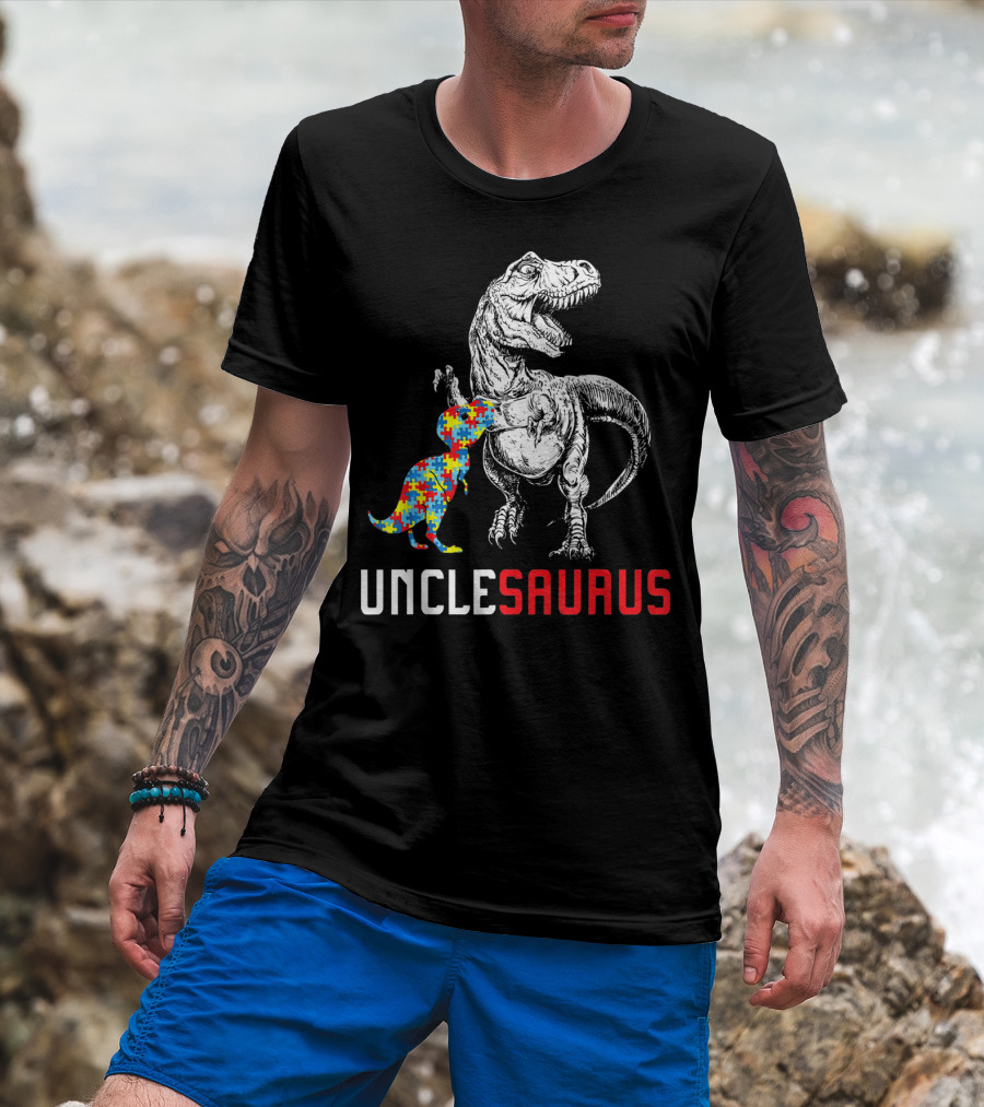 UNCLESAURUS Autism Awareness Dinosaur Puzzle T-Shirt