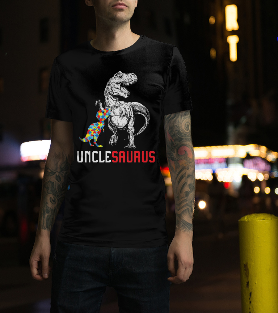 UNCLESAURUS Autism Awareness Dinosaur Puzzle T-Shirt